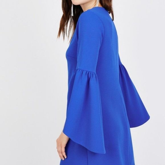 NWT Royal Blue A Line Bell Sleeve Short Dress with Long Sleeves Size Large - Picture 5 of 11